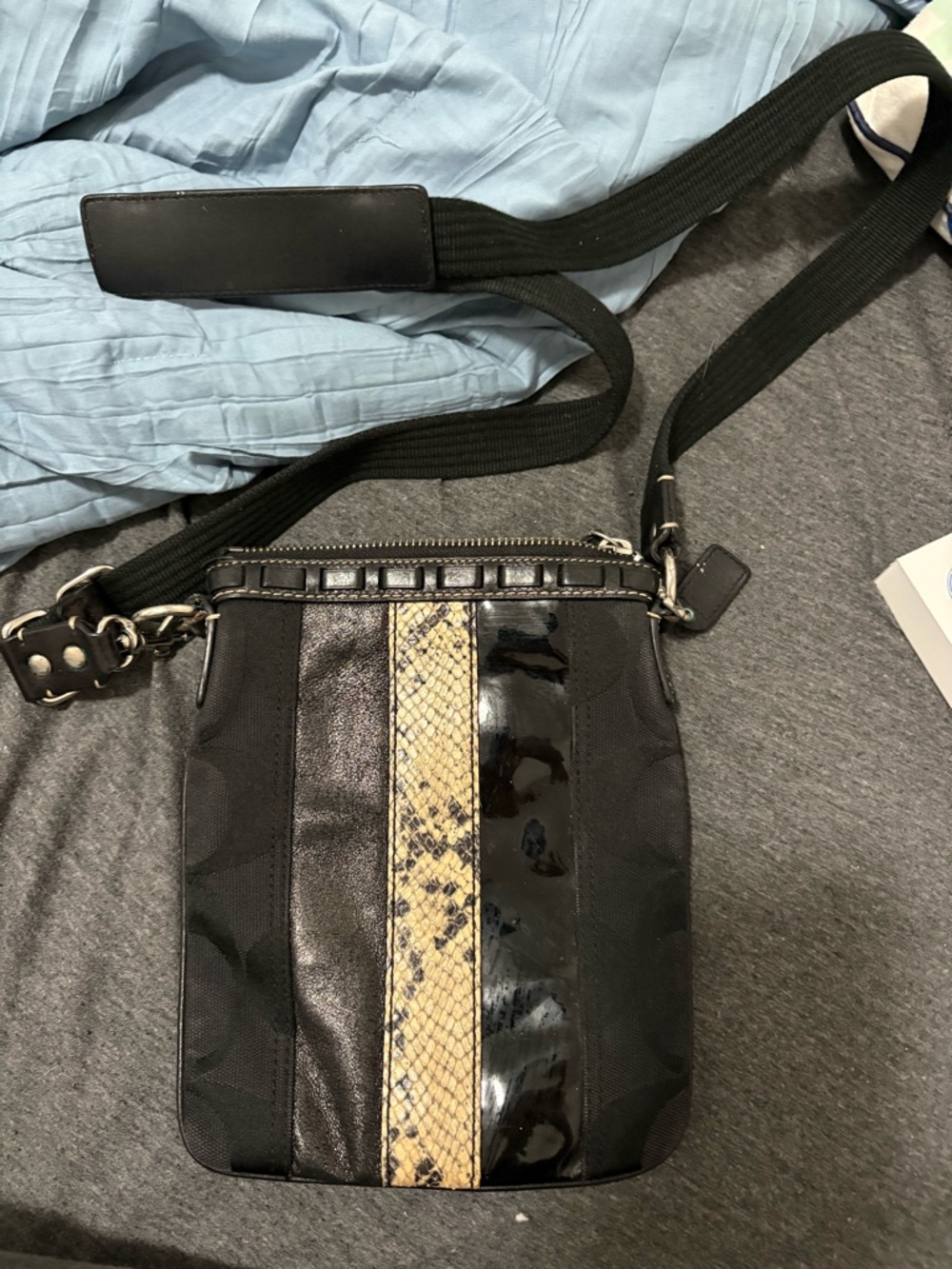 Coach Black Crossbody with Tan Snakeskin Accent